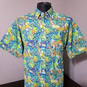 VINTAGE 90s CD Hitz Technicolor Memphis Print Button Down XL